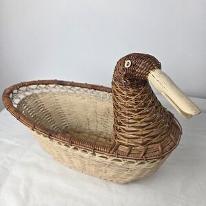 Vintage Wicker Wooden Duck Basket